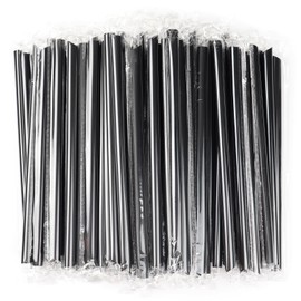 200 Pack Jumbo Smoothie Straws, Happybase Black Disposable Plastic Large Wide-mouthed Milkshake Straw, Individually Wrapped Straws (0.43" Diameter and 9.4" Long)