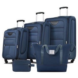 Merax Suitcase Set Softside 3-Piece Expandable Luggage with TSA Lock Spinner Wheels Lightweight Upright Luggage with Travel Bag(22/26/30 IN, Deep Blue)