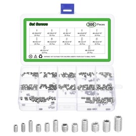 sourcing map Allen Head Socket Hex Grub Screw Assortment Kit,300PCS #2-56#4-40#6-32#8-32 304 Stainless Steel Internal Hex Drive Cup-Point Set Screws Assortment Kit for Door Handles, Faucet