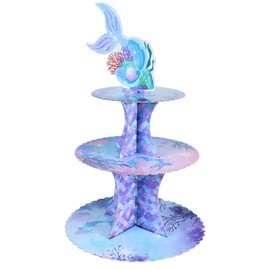 Mermaid Cupcake Stand, 3-Tier Mermaid Party Decorations with Glitter Fish Scales and Seaweed Design for Under The Sea Birthdays, Baby Showers and Girls Ocean Themed Parties(Pink Mermaid)
