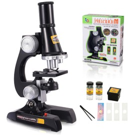 Hesygo Microscope for Kids Beginner Microscope with LED 100X 400X and 1200X - Educational Toy Birthday Valentine's Day Gift Black Microscope for Kids 8-10