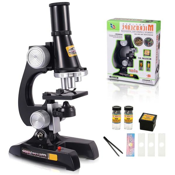 Hesygo Microscope for Kids Beginner Microscope with LED 100X 400X