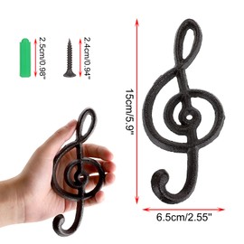 JUXYES - Juego de 4 ganchos decorativos de pared clásico con tornillos, hierro fundido, gancho de pared resistente para cochera, música, notas agudas, retro, para batas, toallas, abrigos, bolsas y