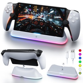 APTGAME Charging Stand for PS Portal Remote Player, PS Portal Charging Dock with 7 RGB Light Modes, PS Portal Holder Base PSP Game with Magnetic Connector and USB-C Charging Cable (White)