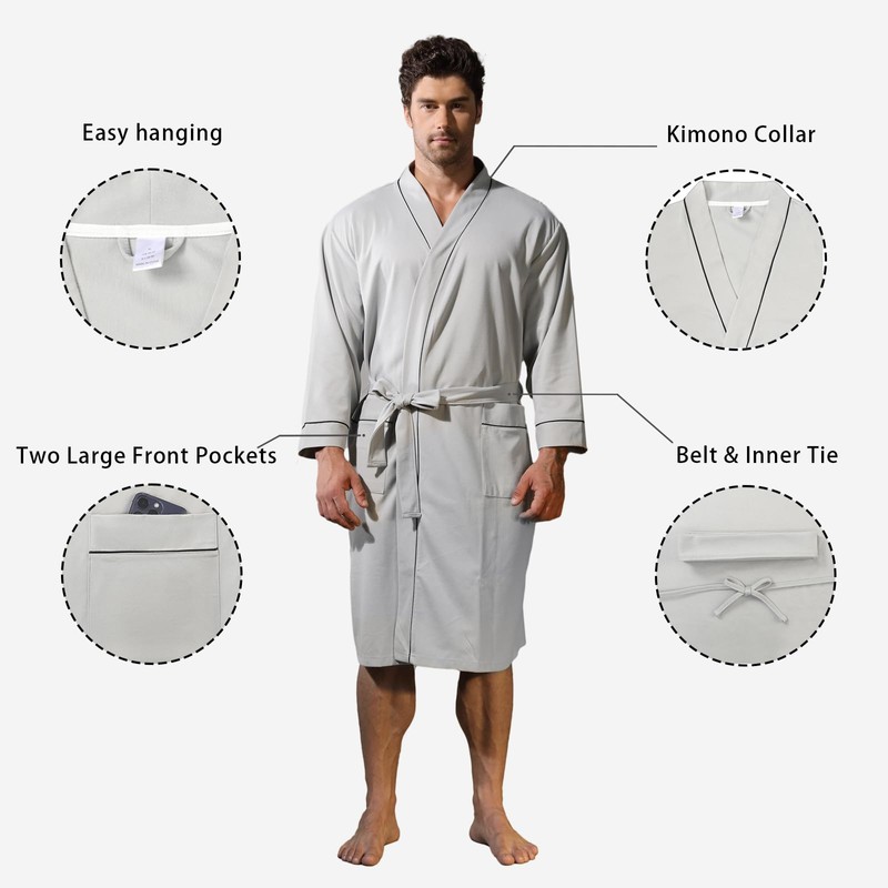 Lagtew Mens Kimono Robe Lightweight Soft Bathrobe Sleepwear Loungewear with