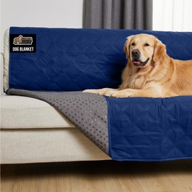 GORILLA GRIP Waterproof Bed Cover for Dogs, 82x52, Gripped Slip Resistant Backing, Leak Proof Washable Dog Blanket Covers Sofa, Couch, Sectional, Crate, Car, RV Seats, Pet Puppy Essentials, Navy Blue