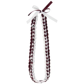 A Tangible Thought Ribbon Lei - Braided Necklace - Burgundy & White