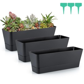 Skelang - Maceta Rectangular de 3 Piezas, Caja para macetas de Flores de 12 Pulgadas, contenedor para alféizar de la Ventana para suculentas, Hierbas, Verduras (Negro)