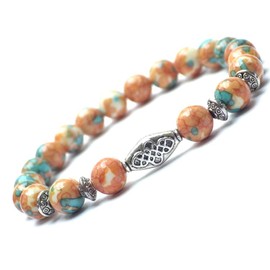 Damen Zen Ethno Armband mit orange und blau rekonstituierten Jade Perlen Perlen und tibetischen Perlen