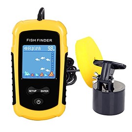 Atibin Handheld Kayak Fish Depth Finder Portable Transducer Fish Finder Sonar Boat Dock Fish Finders Display Water Fishing Yellow