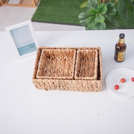 Handwoven Wicker Storage Baskets Set, Natural water hyacinth & Iron Frame | Triple Sizes (Small, Medium, Large) for Home Organizing, Bathroom, Shelves | Woven Baskets for Storage & Decor ​(Natural)