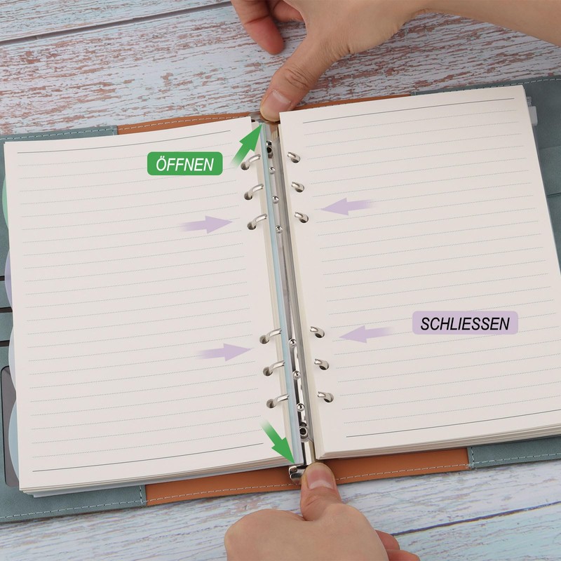Ring Binder A5 Refillable, PU Leather Binder Notebook with 135