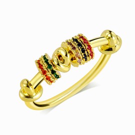 LBJIE 14K Gold Plated Knot Rings Simulated Diamond CZ Rotating Circle Design Finger Knuckle Ring，Thin Cocktail Rings For Women (9, Fancy Stones Gold)