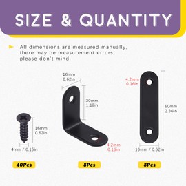 Swpeet 56pcs Black Stainless Steel Corner Struts Set Metal L Corner Struts & Flat Straight Brackets Shelf Support Bracket Joining Plate with Screws (30x30x2mm, 60x2mm)