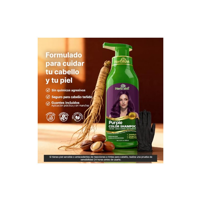 Herbishh - Champú colorante para cabello gris, champú con tinte