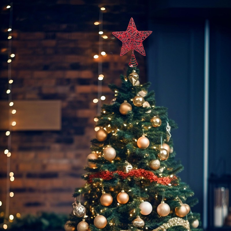Christmas Tree Topper, Red Glitter Star for Christmas Tree, Christmas