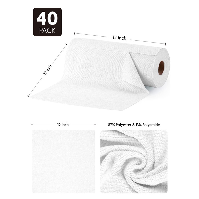 Fantasticlean Microfiber Cleaning Cloth Roll -40 Pack, Tear Away Microfiber