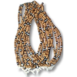 Native Treasure 18" (12 Pack) Mixed Brown Coconut Beads, Shark Tooth Necklaces from the Philippines