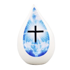 Urns of Dignity Everlasting Teardrop Cremation URNS,URN for Human Ashes, Adult URN for Funeral, Burial, Columbarium or Home, Cremation Urns for Human Ashes Adult (White Cross, Adult)