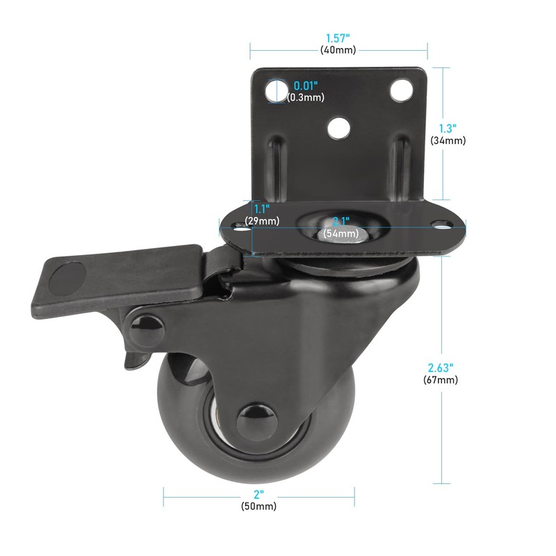 Hirate 4 Pack 2 inch L-Shaped Plate Swivel Caster with