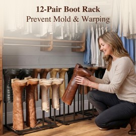 Amoowis Free Standing Shoe Rack Organizer, Black Metal Tall Boot holder, Space-Saving Shelf Storage, for Closet, Entryway, Garage, Bedroom, Outdoor, Apartment, Front Door, Entrance, Fits 12 Pairs