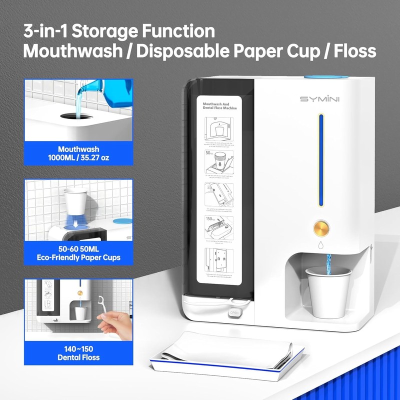 3-in-1 Wall Mounted Mouthwash Dispenser, Touchless Auto Mouthwash Dispenser 1000mL