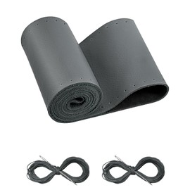 BELINOUS Leather Steering Wheel Cover Lace Up, Stitch On Wrap, Universal Fit 13-20 inch Car Truck SUV Pickup Boat, A Whole Piece of Cowhide, DIY Stitch w/Needle Thread (Size L5, Gray)