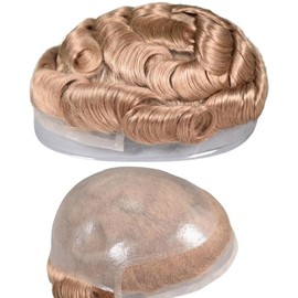 Teraman Human Hair Toupee for Men 10x8 Inch,European Human Hair Lace Front Natural Hairline Hair Pieces with 0.06mm Thin Skin PU V-looped Men's Hair Replacement System (#21 color,100% human hair)