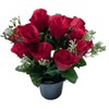 INERRA Cemetery Grave Flower Pot with Artificial Red Rosebud Roses
