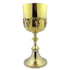 Needzo SVL 7 1/2" Polished Solid Brass Gold Communion Cup Chalice w Grape Design