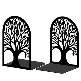 Peacoblue 1 Pair Metal Bookends Stopper Holder Shelf Stand 13.5 x 8.9 x 19.8cm Heavy Duty Decorative Study Bookends for Creative Learning Kitchen Utensils (Tree of Life)