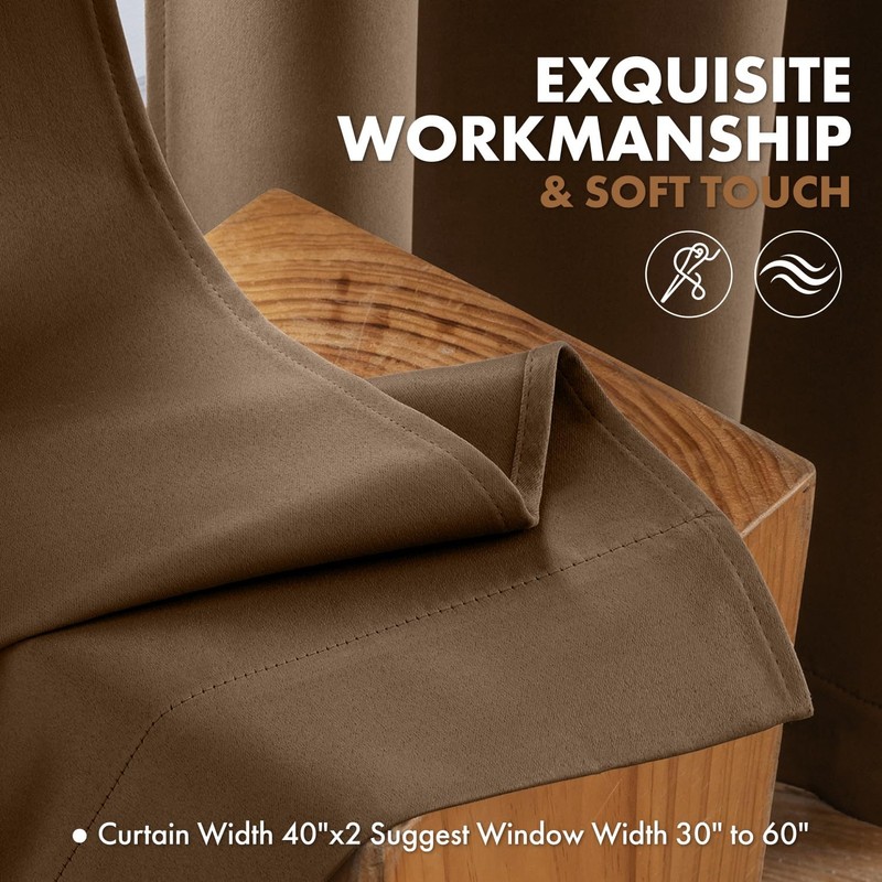 Brown Blackout Curtains for Bedroom Living Room 40"x63" Long 2