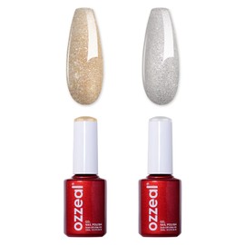 Ozzeal Glitter Gel Nail Polish Set,2 Pcs Christmas White Silver Gold Glitter Gel Nail Polish Sparkle Shimmer Glitter Gel Polish Fall Winter New Year Gel Polish Kit Soak off LED UV 0.5 Fl Oz