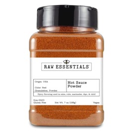 Raw Essentials Hot Sauce Powder | Spicy Seasoning for Salsas, Rubs, Marinades, Dips & Chili | Vegan, Gluten-Free, Non-GMO | 7 Ounce Bottle