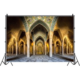 HANSHUAI Islam Mosque Backdrop Traditional Religious Building Photography Background Columns with Arches Islamic Religious Belief Wedding Birthday Decor Banner Photo Booth Studio Props 7x5ft FU03DX