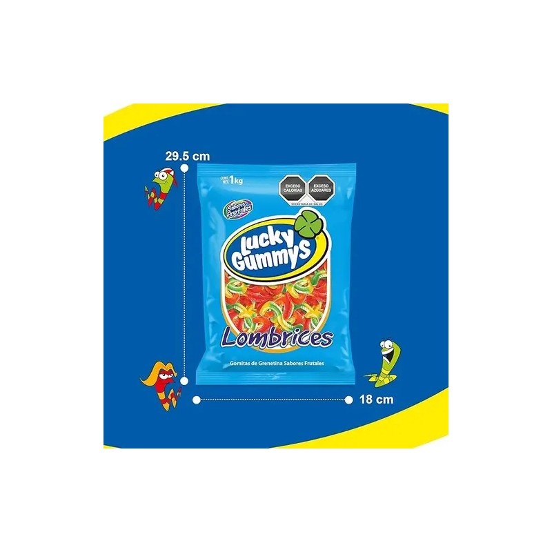 Gomitas Lucky Gummys Lombrices Sabor Frutal 1kg