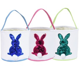 3 PCS Easter Bunny Basket - Color Changing Reusable Easter Egg Baskets - Perfect for Girls & Boys Easter Egg Hunts - Easter Baskets for Kids (Green, Blue, Pink)