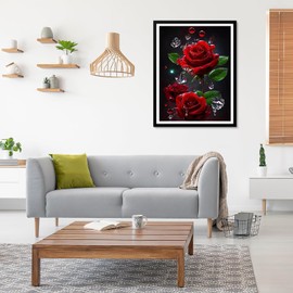 DIY Diamond Painting Kits for Adults, 5D Art Diamond Painting Pictures Set Rose Flower Cross Embroidery Painting for Valentine's Day Home Wall Decor Gifts 12 X 16inch