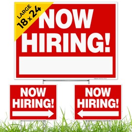 Now Hiring Sign, Help Wanted Signs for Business, Left and Right Arrows, (3 Pack) Double Sided 18x24 Inches, Corrugated Plastic with Metal H Stake, Made in USA by Sigo Signs