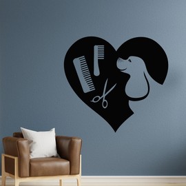 Large Vinyl Wall Decal Dog Scissors with Comb Pet Grooming Decor Stickers Mural (L147) Black