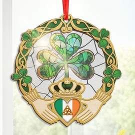 FLAGWIX Irish Gifts for Women, Men - Christmas Ornaments 2024, Shamrock Decorations, Good Luck, Spiritual Gifts for Women, Claddagh, Celtic Home Decor - Christmas Decorations Suncatcher Ornaments