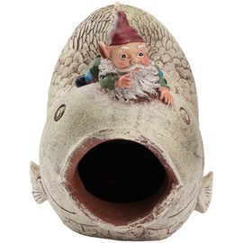 pandaxing Gnome Ride Fish Gutter Guardian Rain Downspout Extension Statue, Decorative Downspout Sculpture Outddor Yard Garden Décor Splash Block, 3" × 4" for Type A Down Spouts