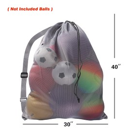 GSE Games & Sports Expert Grey Extra Large Mesh Sports Ball Drawstring Bag, 30" x 40" Soccer Equipment Bag with Adjustable Shoulder Strap for Football, Basketball, Volleyball, Swimming