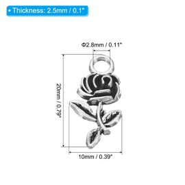 PATIKIL Rose Charm, 50Pcs Mini Rose Flower Pendant Charm Bulk Vintage Metal Designer DIY for Jewelry Making Bracelets Earrings Necklace Wedding Crafts, Silver