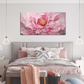 Prepeyssee Floral Wall Art for Living Room Pink Wall Art Large Botanical Artwork for Bedroom Office Teen Girl Room Decor Canvas Prints 24x48 Inch