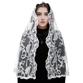 Mantveil Lace Mantilla Chapel Veil: Long D Shaped White Flower Embroidered Church Veils for Women Catholic Latin Mass Head Covering