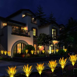 Idefair Solar Flowers Lights Outdoor, 2 Pack Solar Garden Stake Light Wheat Ear LED Waterproof for Outside Yard Pathway Lawn and Wedding