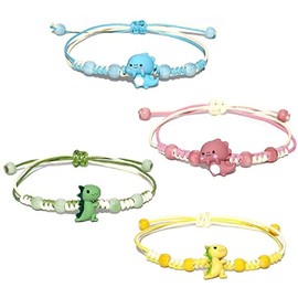 4 Pcs Cute Dinosaurs Bracelets Set Multicolor Luck String Rope Chain Cord Thread Braided Bracelet Colorful Dinosaur Beaded Bracelet Good Protection Friendship Wish Bracelet Jewelry for Women