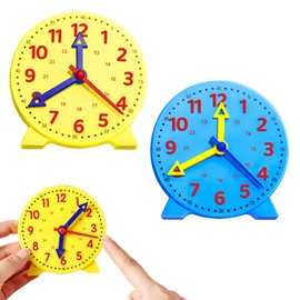 Eophmi Learn to Tell The Time Clock 2pcs Teaching Clocks for Children Kids Clock Learn to Tell The Time Diameter 10cm, Ages 4+ (Yellow，Blue)
