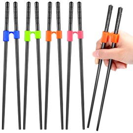 Tessco for you 5 Pairs Training Chopstick Helpers Reusable Chopsticks for Beginner Non Slippery Replaceable Practice Heat Resistant Holder with Clip for Trainer(Polymer,Black)